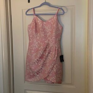 Start This Party Rose Pink Floral Jacquard Tulip Mini Dress-  
Lulus